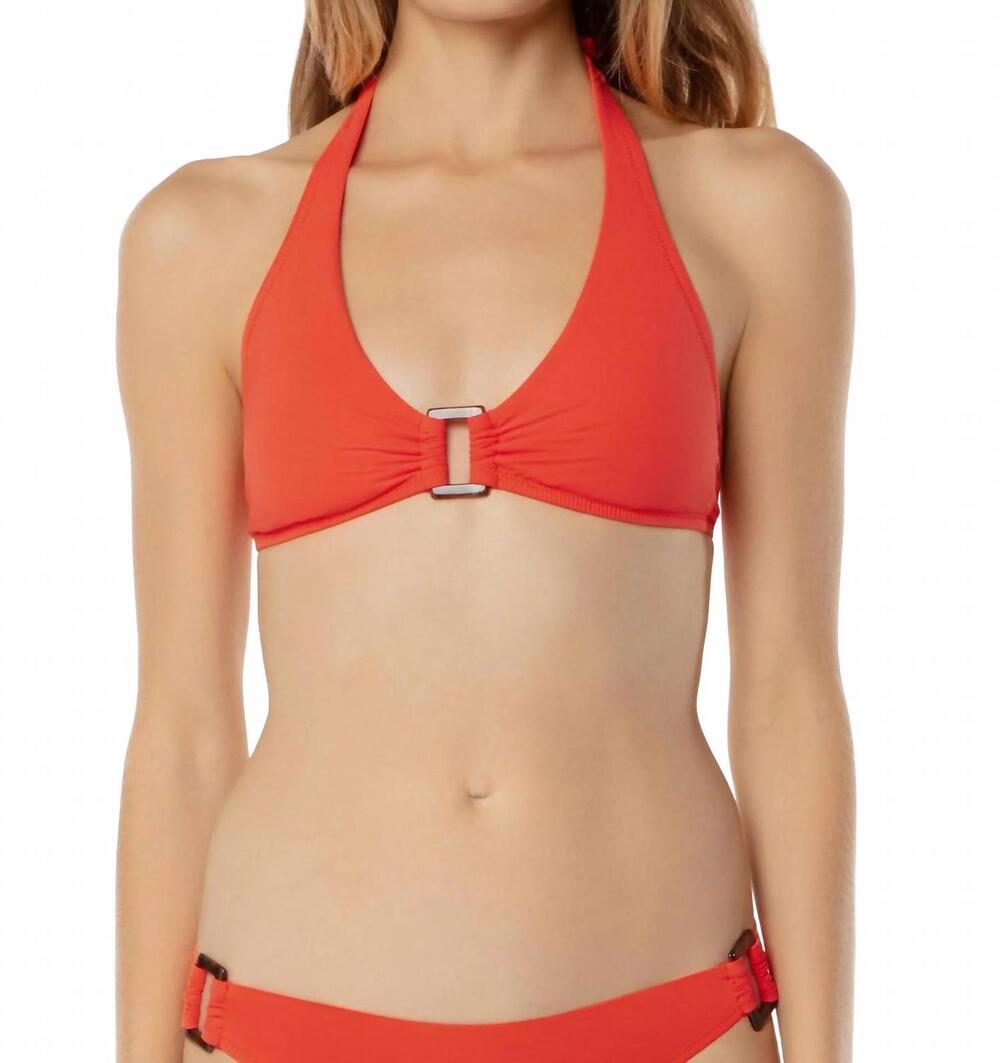 NEW HELEN JON tortoise halter bikini top in tropical coral